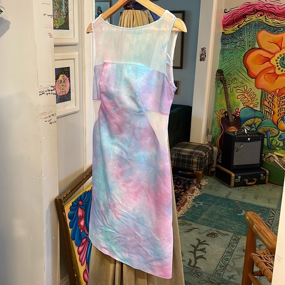 Zara Basics Opaque Yoke cotton candy tie-dye Geometric Mini Dress EUC - Picture 5 of 17